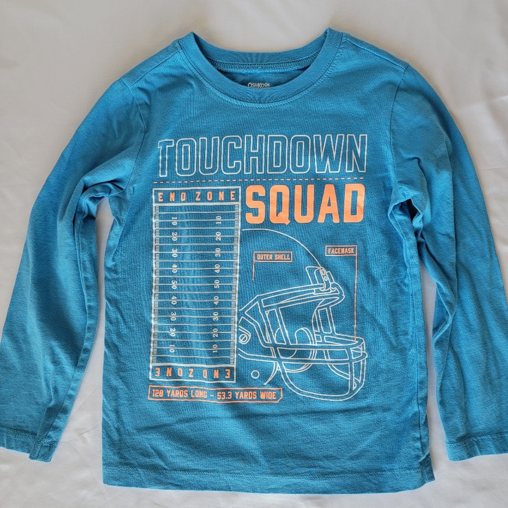 Oshkosh Originals Kids' Long-Sleeve Shirt, Blue Football Graphic, Size 5 Regular
